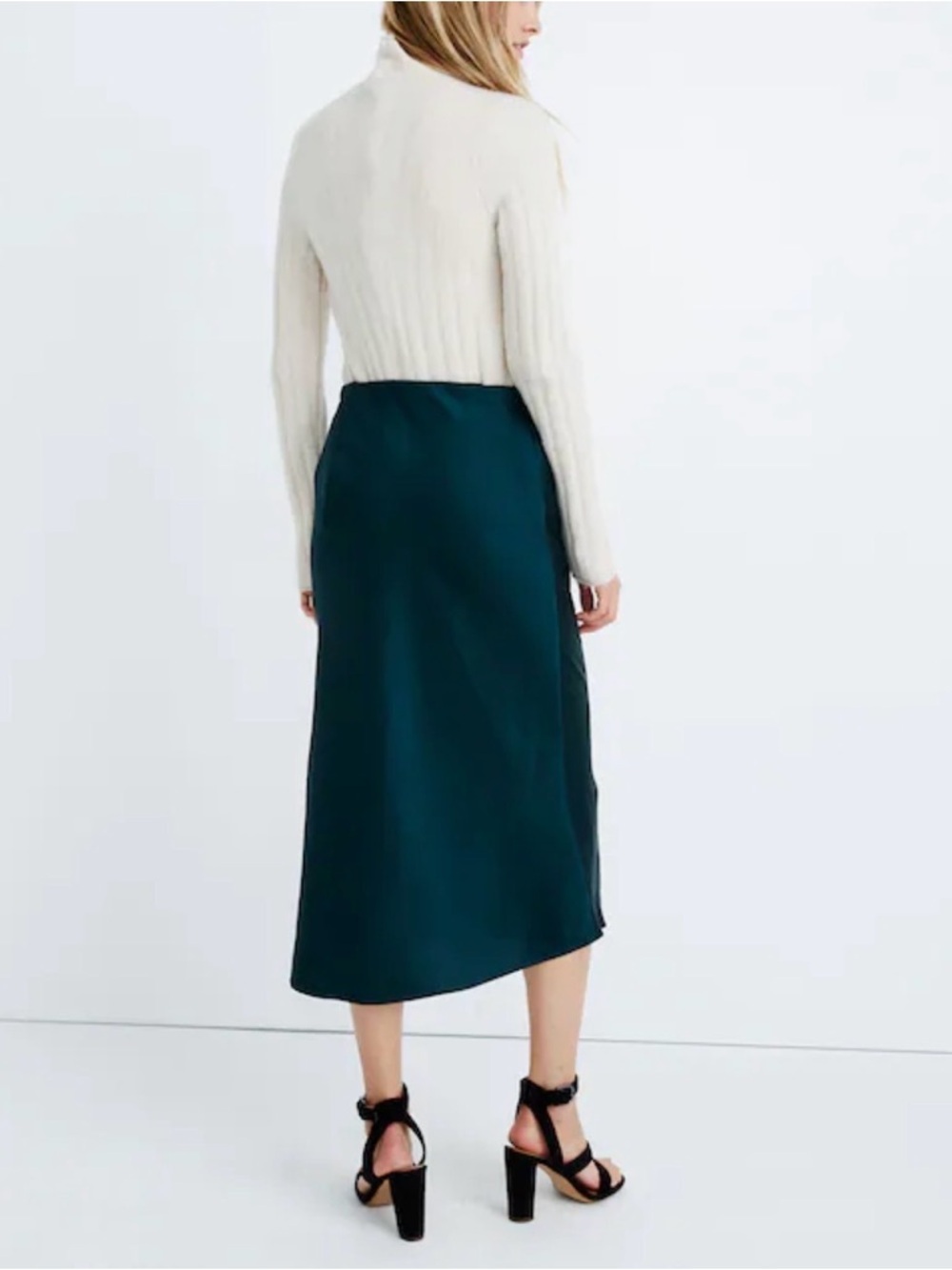 Madewell Emerald Green/Dark Teal Satin Midi Slip Skirt - Luxe & Chic - Size 12 - Picture 4 of 7